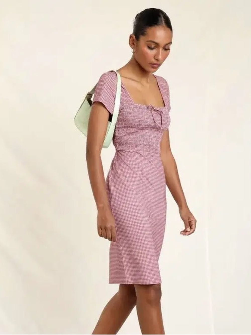 NEW Rouje Rose Pink Gingham Smocked Vichy Mini Dress 34
